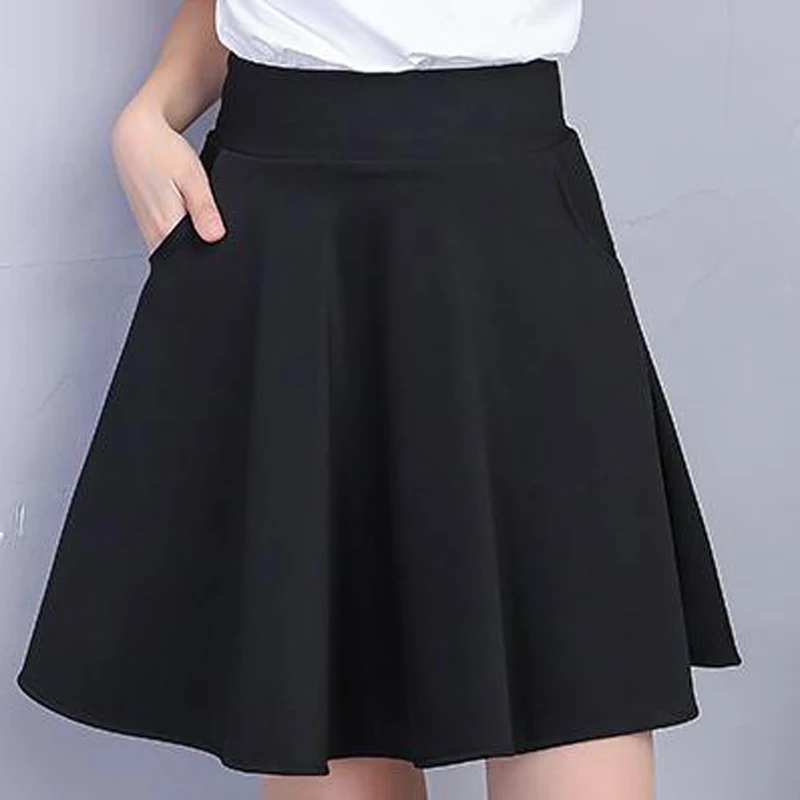 

Black Elastic Waist Textured Skirt Flare A Line Skirts Women Autumn High Waist Short Minimalist Skirt New Apparel Vintage Size