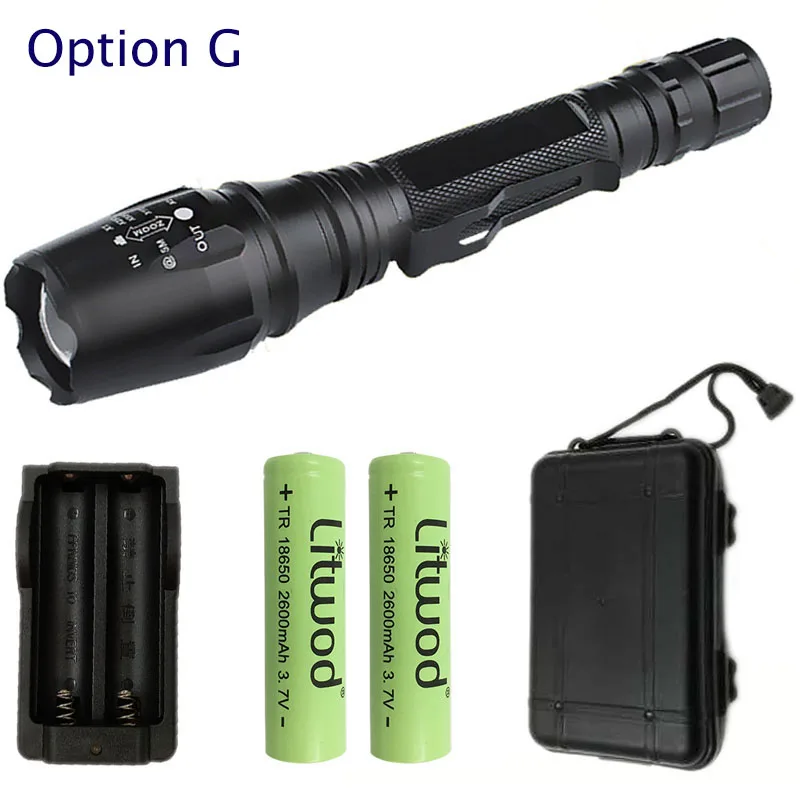 Светодиодный фонарь для охоты Litwodz65 10000 люмен CREE XM-L2 Zoom для аккумуляторов 2x18650, водонепроницаемый фонарь, время работы более 10 часов - Испускаемый цвет: Option G