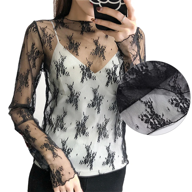 Женские сексуальные топы с цветочной вышивкой сетчатые Топы длинным рукавом