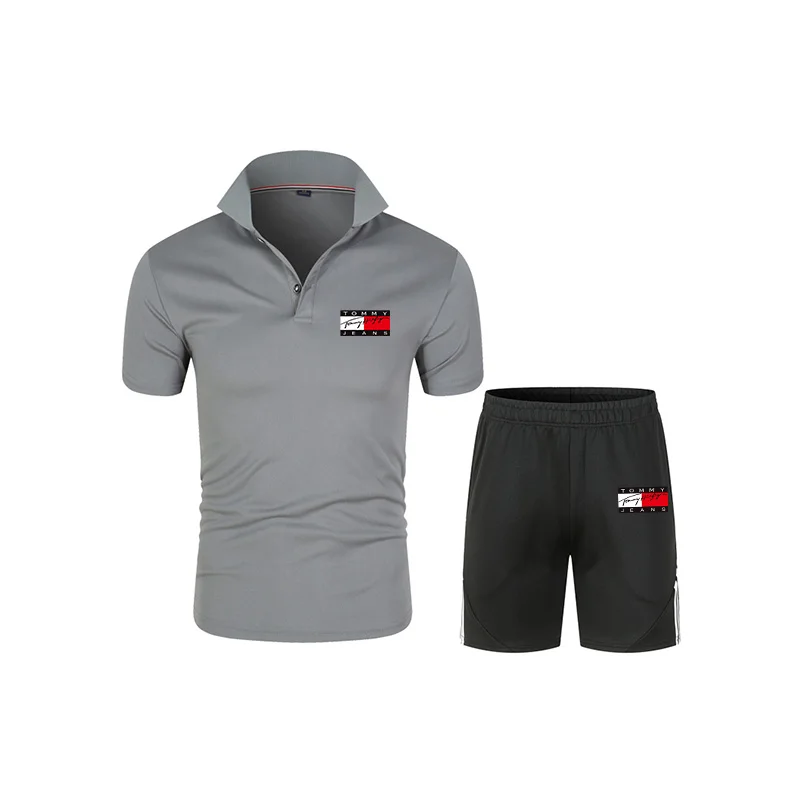 

Summer jogging men's polo shirt short-sleeved suit casual sportswear suit sports shorts breathable 2-piece cotton suit 2021 new