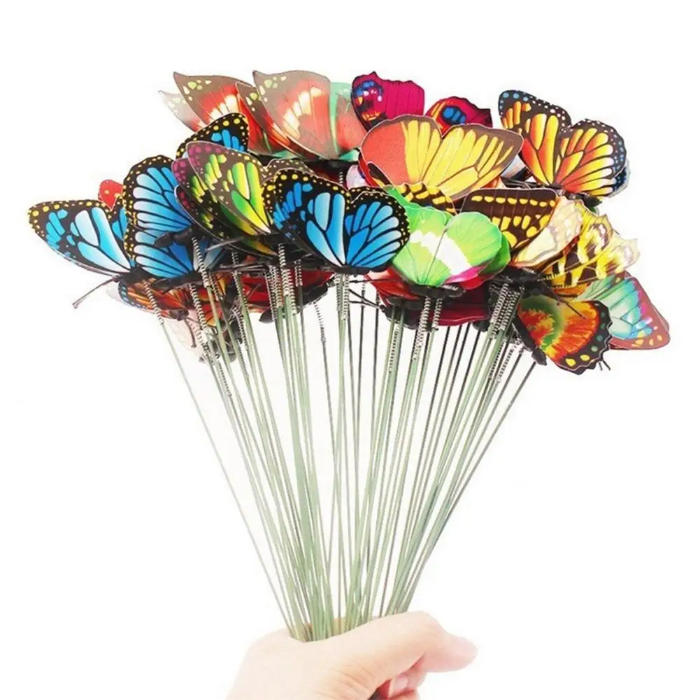 

10pcs Simulation Butterfly On Stick Colorful Insert Stick Garden Decor For Plant Patio Wedding Party Ornament