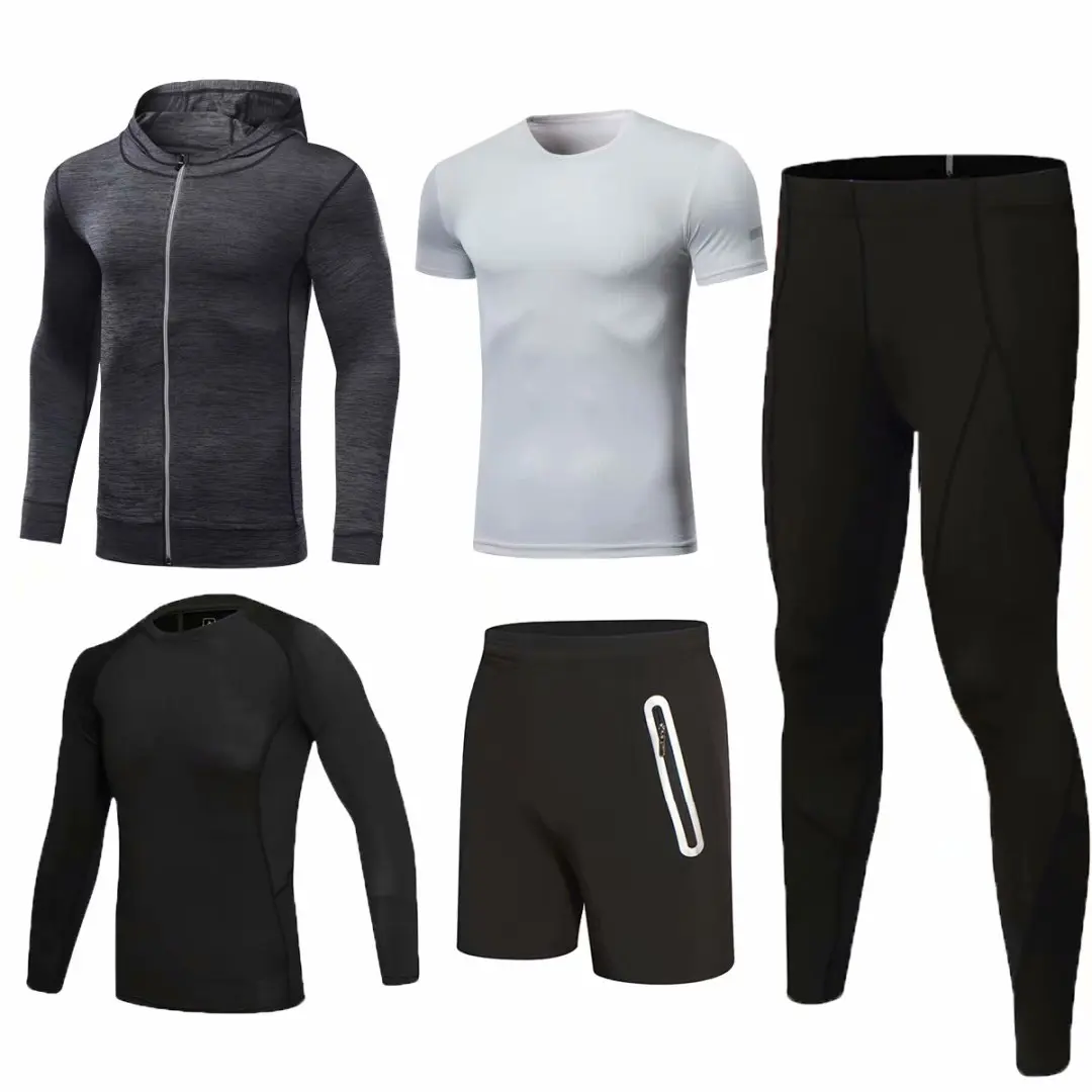 

Men's fitness suit 5 pieces/set Men's quick-dry plastic workout tights Gym workout suit Running workout tights
