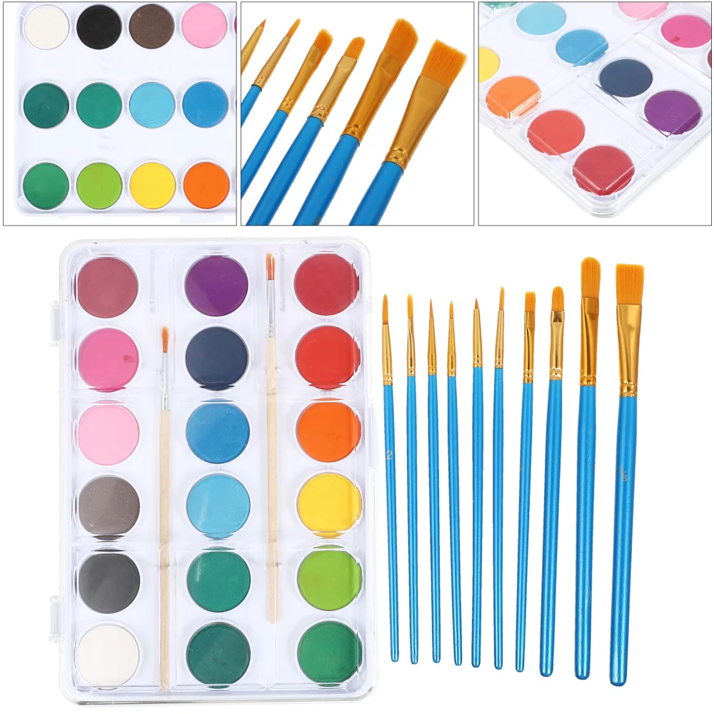 

1 Set Watercolor Paint Plate Pigment Powder Pan with Painting Pens