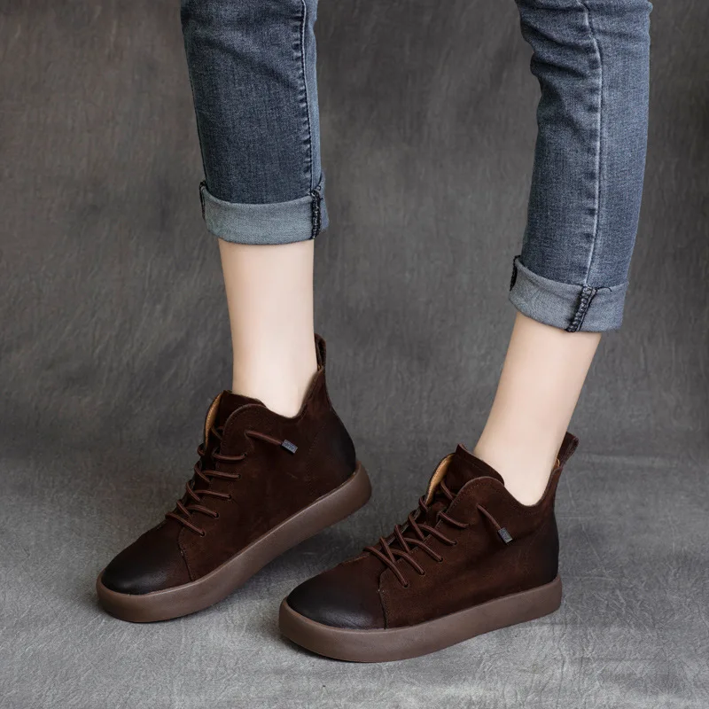 

New Women Boots Round Leather Woman Boots Luxury Breathable Winter Women's Autumn Boots Rubber Casual Footwear