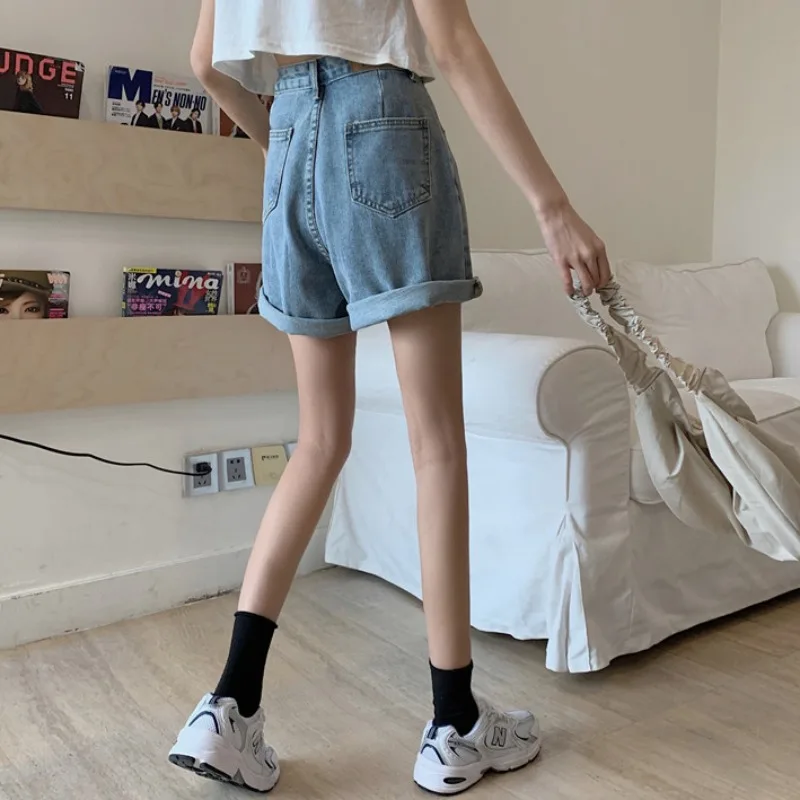 

Shorts Women Simple Button Fly Comfortable Womens Summer Korean Style Denim Short Chic High-waist Wide-leg Harajuku Trendy Loose