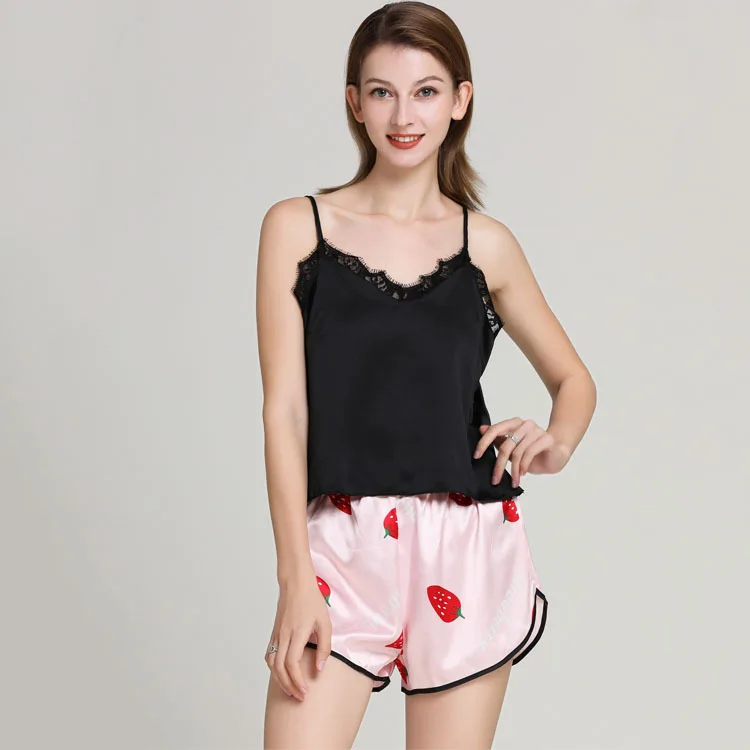 

Silka Surplus Summer Short Sleeve Pajamas Set for Women Silk Sleepwear Cute Print Pyjamas Pajama Set Loose Home Clothes
