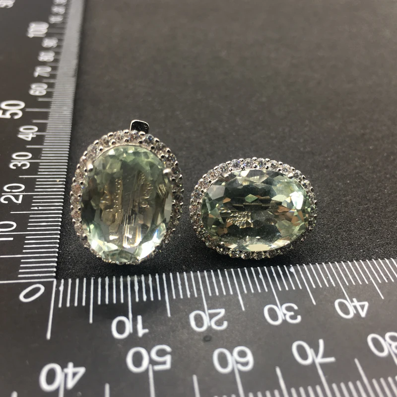 Пси большой камень 19.5ct натуральный зеленый аметист серьги стерлингового серебра 925 Овальный 12*16 мм ювелирных украшений для Для женщин леди вечерние подарок