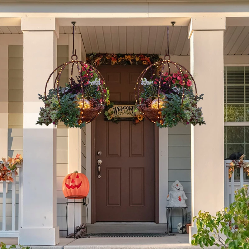 

Новая искусственная Рождественская подвесная корзина, Флокированная с смешанными украшениями светодиодный светодиодными лампочками, под...