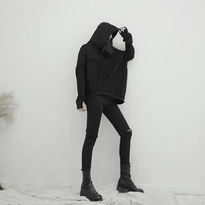 Черная Толстовка на шнурке модная новинка 2020 зимний нестандартный