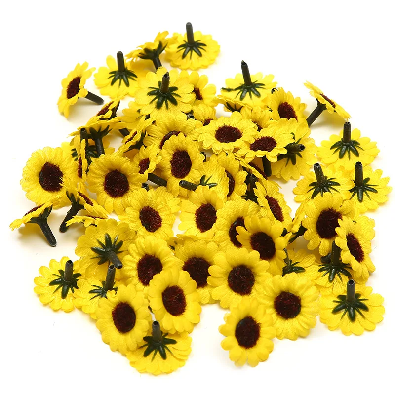 50pc Mini Sunflowers Artificial Flower Head for Wedding Home Decor DIY Wreath Scrapbook Gift Craft Decoration Fake Flowers