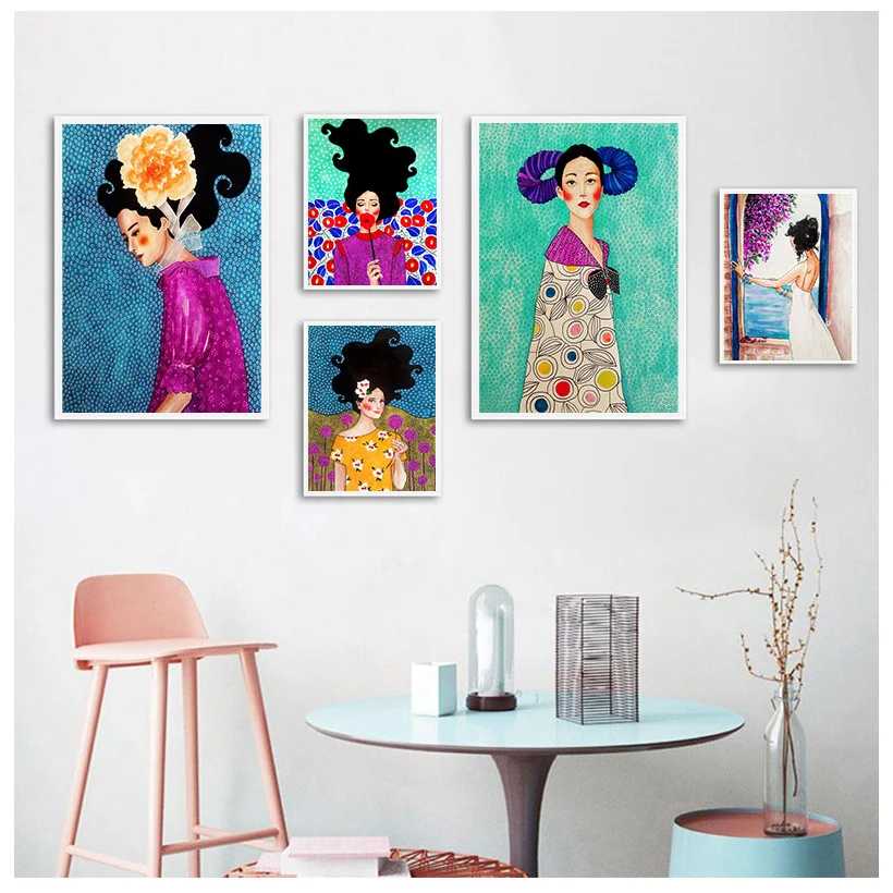 

Vintage Girl Posters And Prints Fashion Lady Canvas Paintings Flowers Wall Pictures Abstract Art Print For Home Decoration