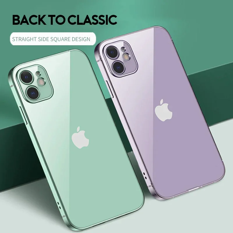

Luxury Transparent Square Case For Apple 12 Mini 11 XS XR X 7 8 6 6S Plus SE 2020 Soft TPU Clear Cover