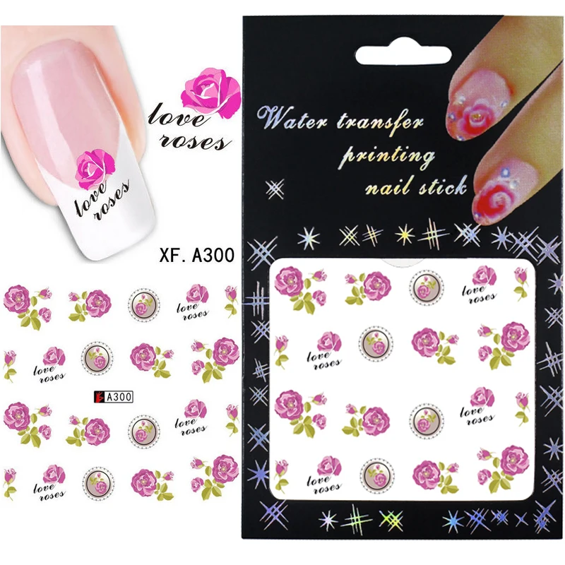 8 листов цветочных наклеек для ногтей и инструменты водные переводные наклейки