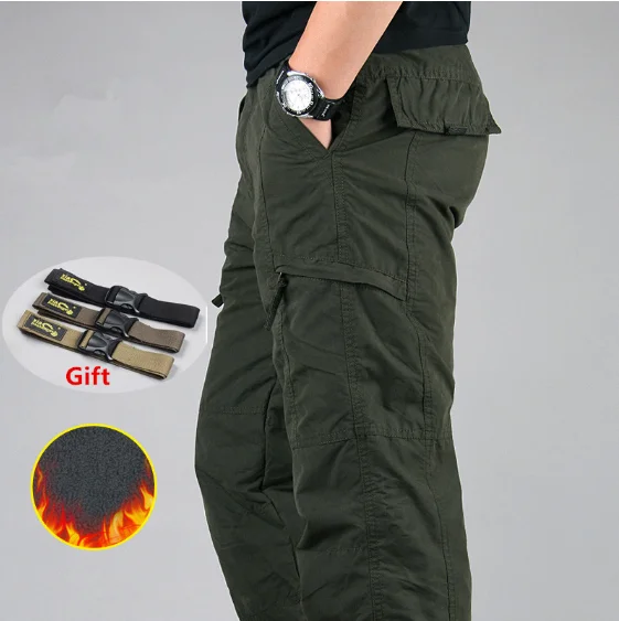 

Men's Cargo Pants Winter Thicken Fleece Cargo Pants Men Casual Cotton Military Tactical Baggy Pants Warm Trousers Plus size 3XL