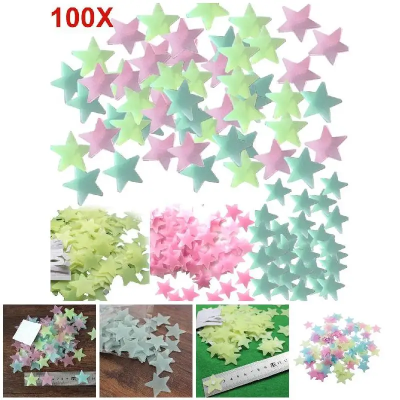 

100pcs Home Decor Wall Decals Glow Color Stars Luminous Fluorescent Wall Stickers For Children's Rooms Decor