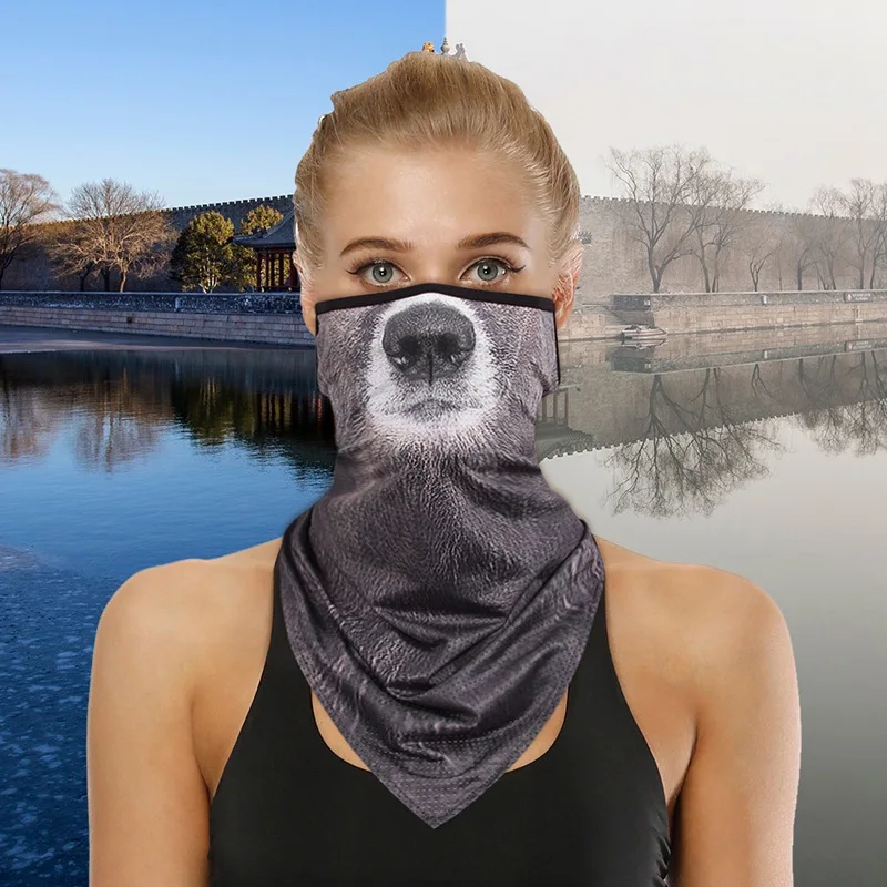 Полумаска для лица с 3D рисунком животных дышащая ветрозащитная треугольная