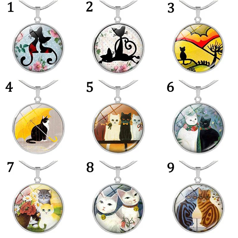 Классическое ожерелье-цепочка из нержавеющей стали с кабошоном в виде кота |