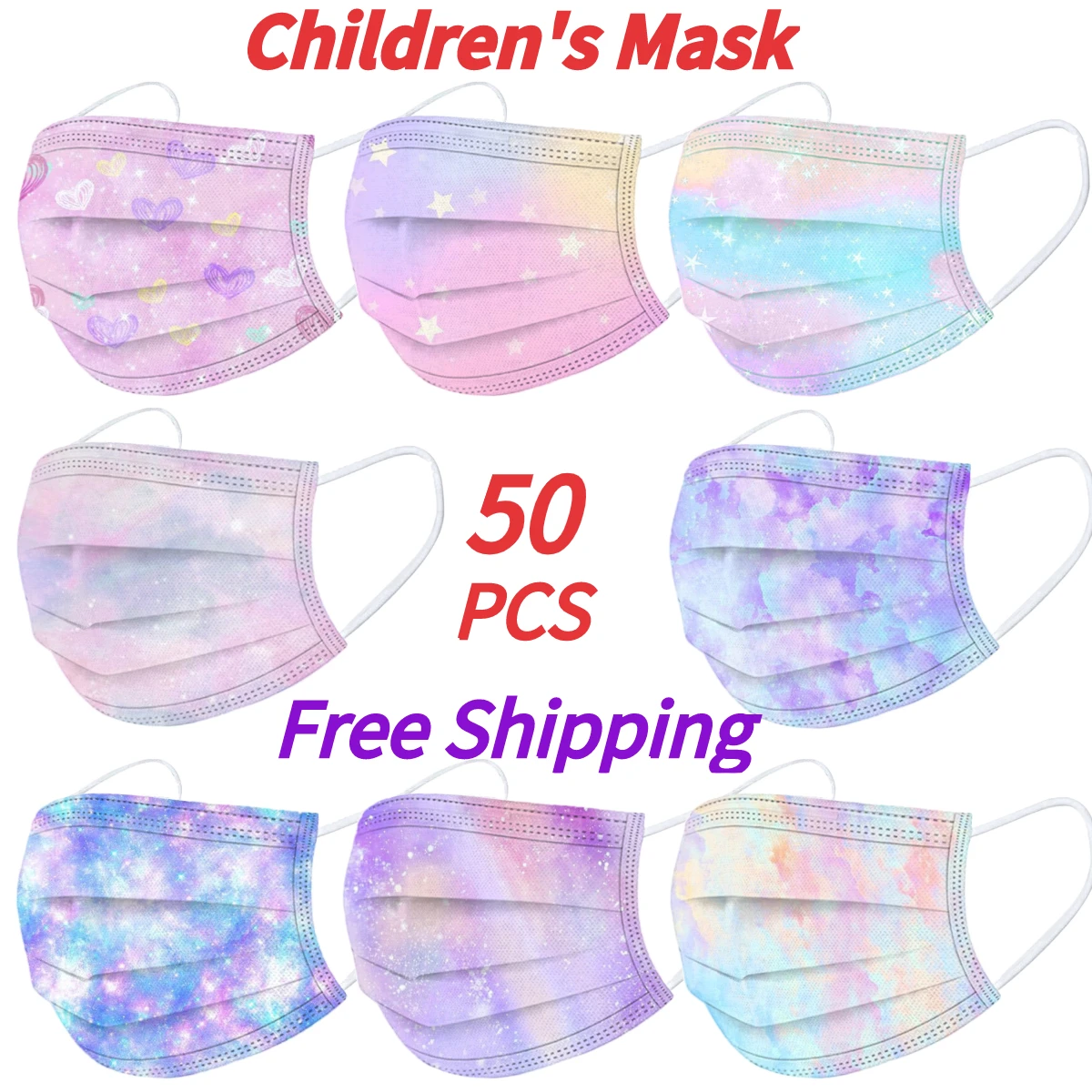 50 шт. детская 3-слойная маска с принтом звезд | Тематическая одежда и униформа