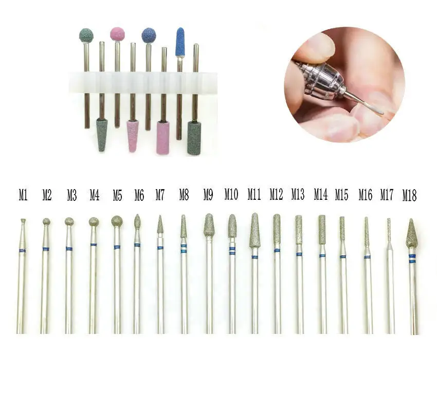 

Алмазная фреза для маникюра и педикюра, 18 типов, 3/32