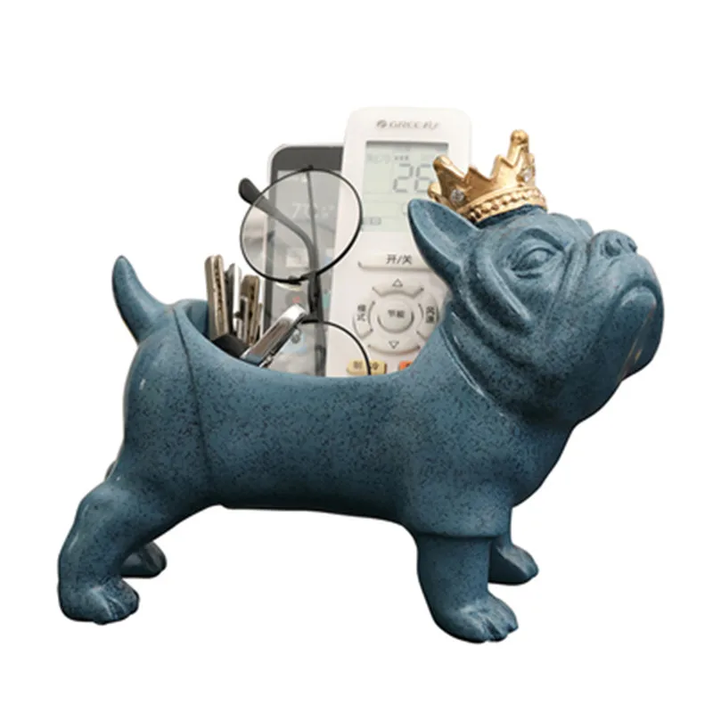 

Creative Resin Bulldog Figurines Key Organizer Desktop Decorative Ornaments Storage Box Home Decor A1510