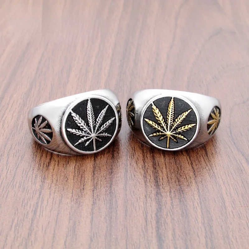 

Punk Rock Style Hiphop Leaf Titanium Steel Personality Ring Men's Hip Hop Jewelry