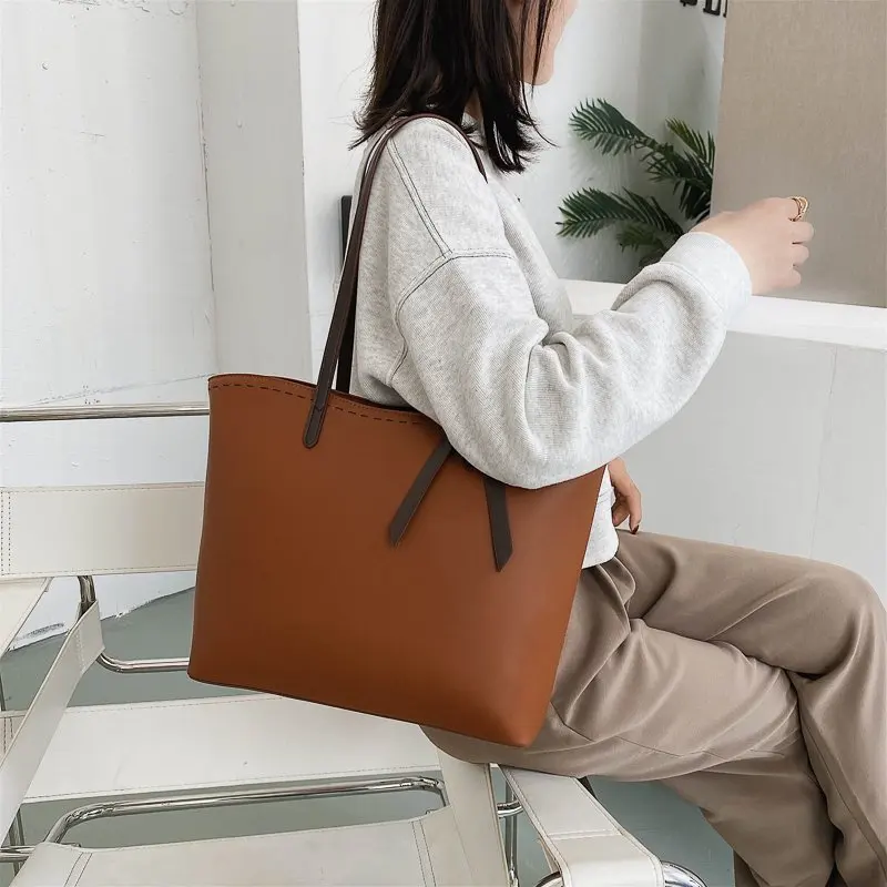 

High Quality Solid Color Large Capacity Leather Shoulder Tote Bag For Women Purses And Handbags Fashion Designer Crossbody Bags