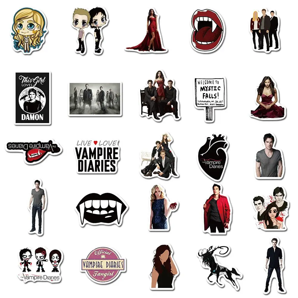 

50 PCS hot US TV series Stickers Vampire Diaries Stickers graffiti for Laptop Skateboard Guitar Helmet waterproof decals toy