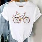 Женская одежда 2021 с цветами и рисунком велосипеда 90s для девочек с персонажами из мультфильмов футболка с принтом Топ Женский Уличная модная футболка, футболка с коротким рукавом для женщин