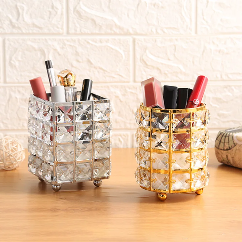 

Fashion Makeup Tool Storage Bucket Desktop Nail Cosmetic Brush Storage Decoration Creative European-style Crystal Pen Holder