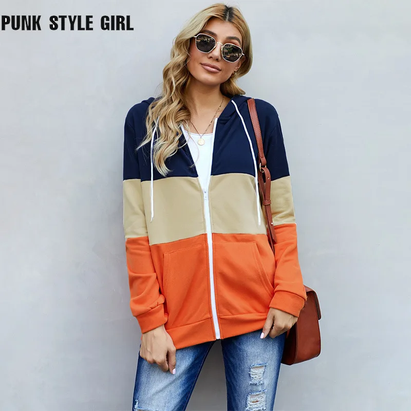 

Женская толстовка с капюшоном, на молнии, с длинным рукавом