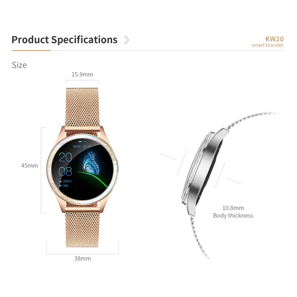 

Bluetooth Sports Smart Watch KW20 Bracelet Heart Rate Female Fitness Wristband Heart Rate Sleep Monitoring Watches