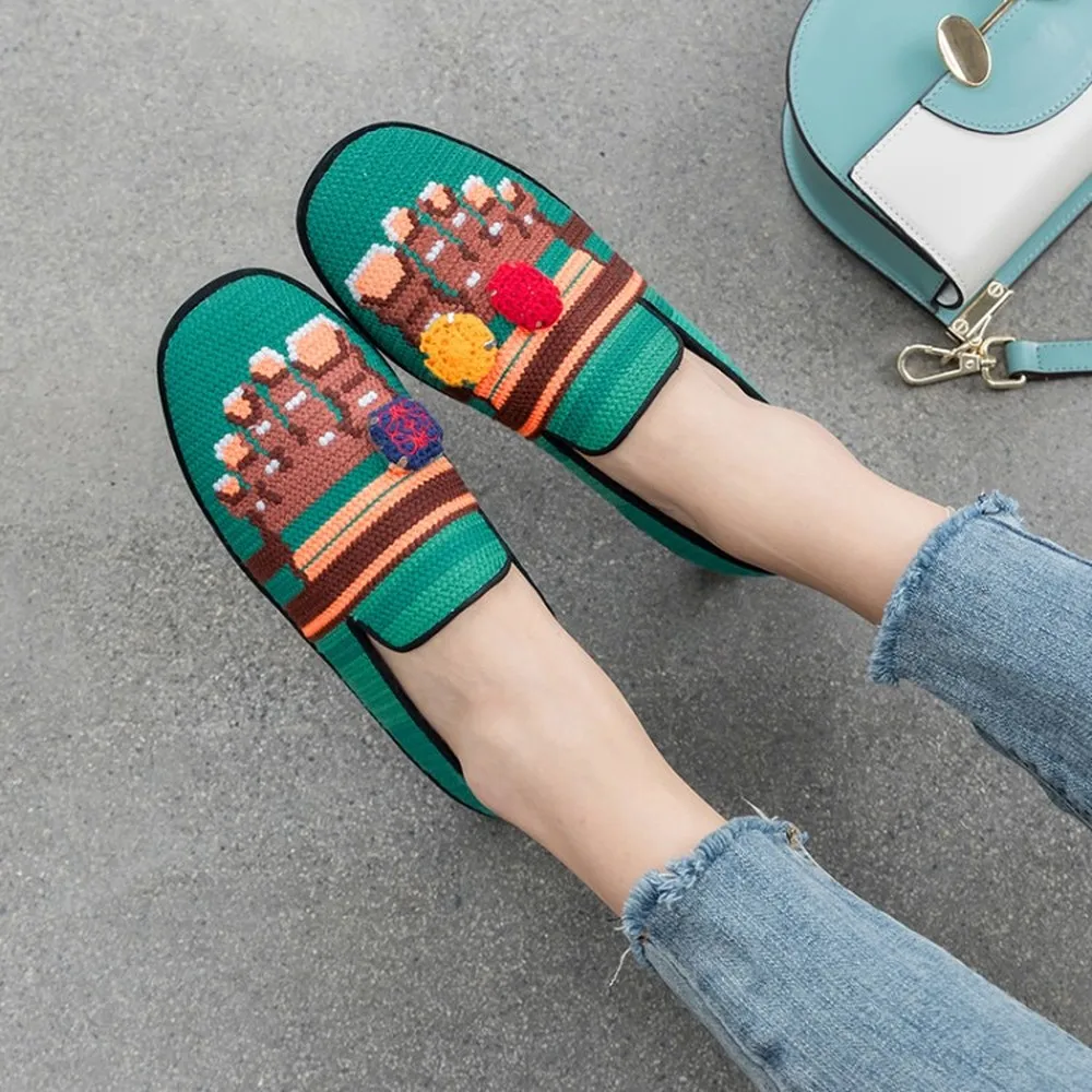 

Hot Sale Women Handmade Knitted Feet Toes Printed Match Colors Breathable Loafer Slip On Casual Shoes 2Colors New Arrival