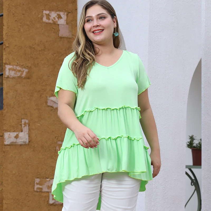 Женская длинная футболка с оборками WHZHM лоскутные вечерние футболки большого