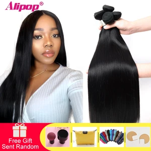 Волосы Alipop, прямые перуанские, пряди человеческих волос, 3 пучка, двойное переплетение, наращивание волос, натуральный цвет