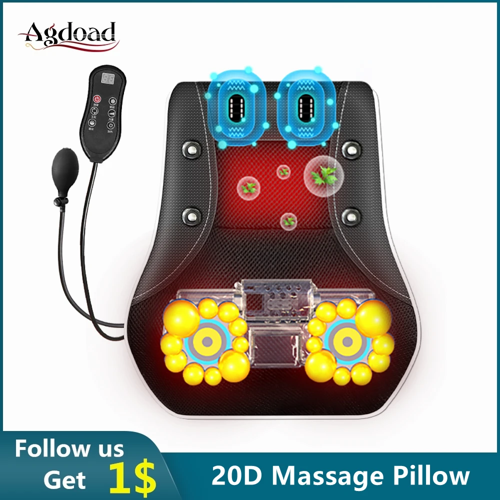 Массажная подушка шиацу 20D разминающая для тела спины поясницы плеч с подогревом