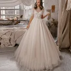 Роскошное блестящее бальное платье с V-образным вырезом, свадебное платье без рукавов на бретелях, женское кружевное платье