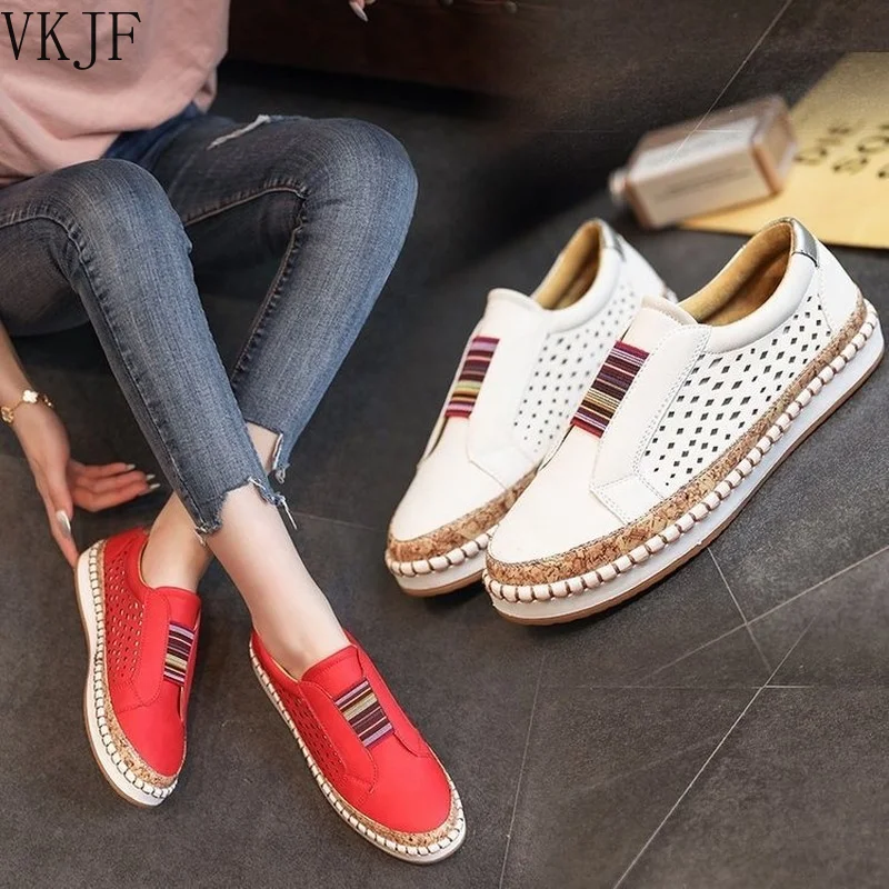 

Summer Women White Breathable Loafers Shoes Hollow Out Design Female Casual Flats Slip on Sneakers Casual Travel Beach Footwear