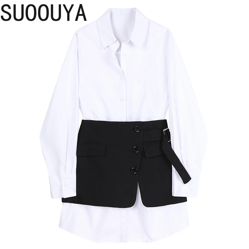 

[SUOOUYA] Women Long Sleeve Irregular Spliced White Big Size Blouse New Lapel Loose Fit Shirt Fashion Spring Autumn Tops 2021