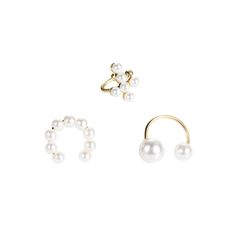 

3Pcs/Set Temperament All-match Metal Ear Clips Trendy Personality Geometric Shaped Imitation-pearls Girls Ear Jewelry