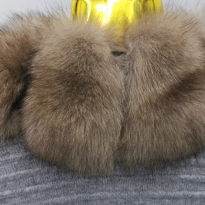 2022 New Wool Fur Sweater Cardigan Coat Women Knitted Trench With Large Detachable Fox Fur Collar Winter Long Jacket