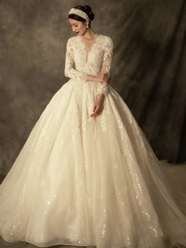 

CloverBridal Long Sleeveless Bling Bling Lace A-line Wedding Gown vestido de fiesta de boda Bridal Dress WW8360