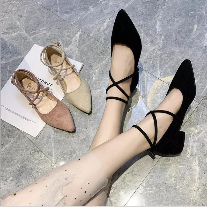 

Spring Autumn Women Shoes Black Ankle Strap Flats Ankle Warp Low Heels Ladies Shoes Pointed Toe Flat Shoes Zapatos Mujer