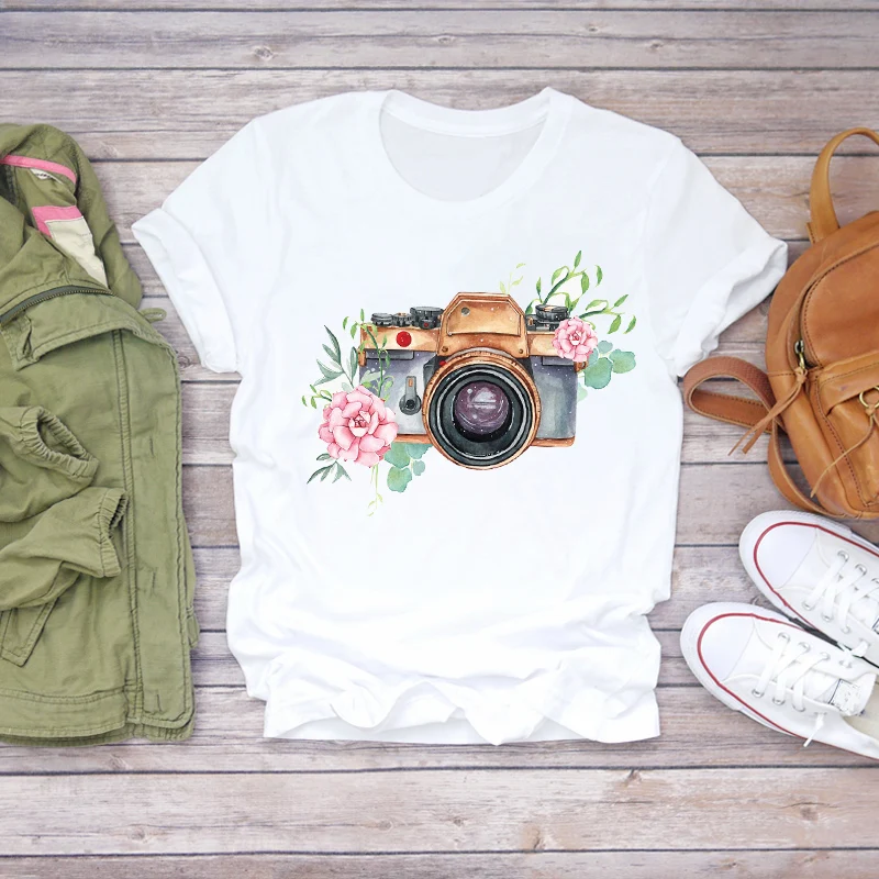 Женская Винтажная летняя футболка с коротким рукавом и цветочным