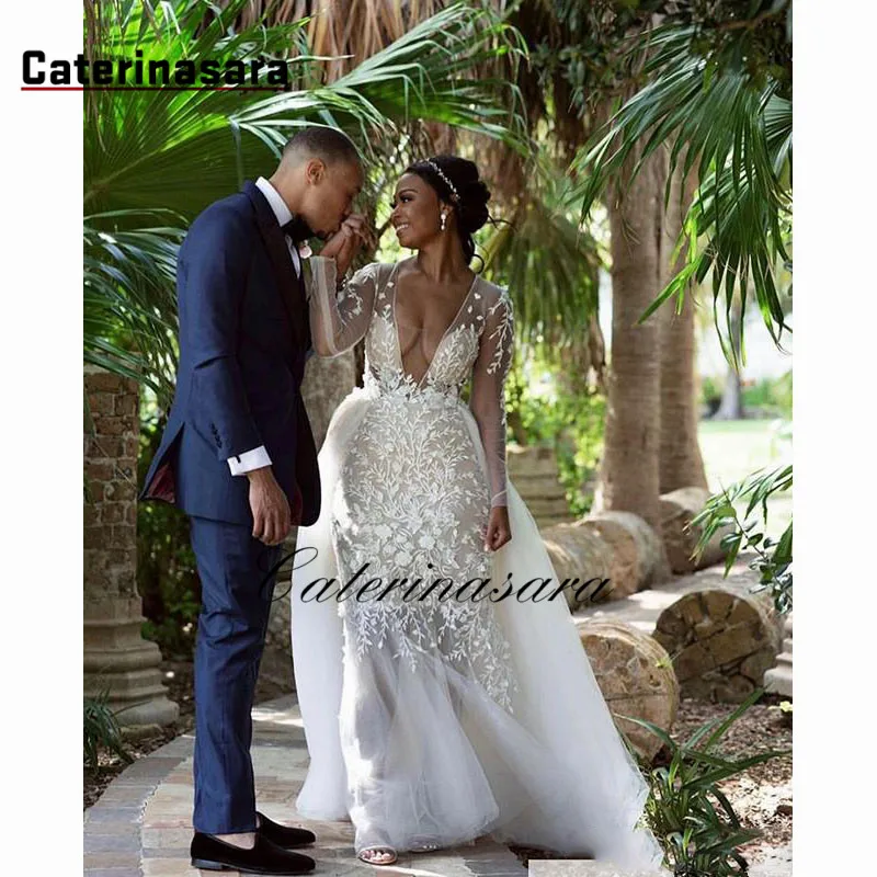 Сексуальные свадебные платья с глубоким V образным вырезом и юбкой годе из тюля