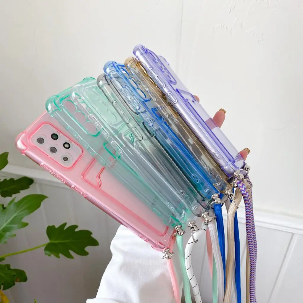 Card Holder Wallet Clear Rope Case For Samsung Galaxy A12 A32 5G A52 A72 A82 A02S S20 FE Ultra S21 Plus Lanyard Strap Hang Cover