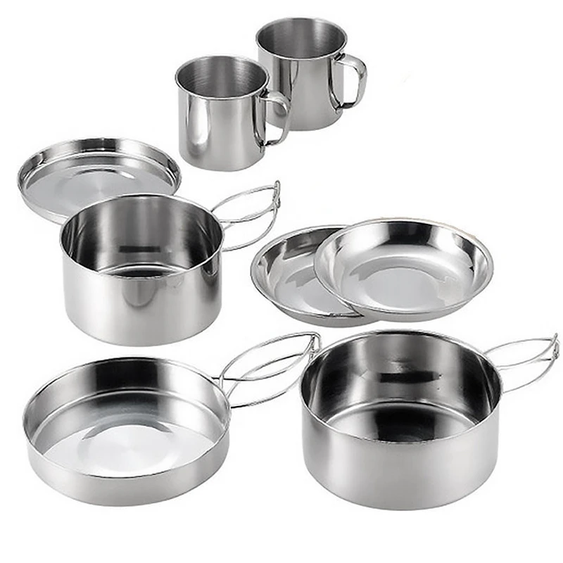 

8 PCS Camping Cookware Outdoor Multifunction Cup Bowls Lunchbox Mug Plate Hiking Picnic Box Cooking Cookware Set