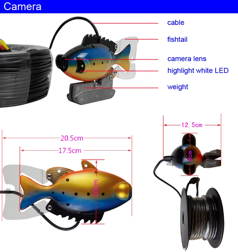 للبيع SY801 كامل مقاوم للماء تحت الماء صياد السمك نظام الرصد مع 9 ''TFT لون شاشة LCD وحالة للرؤية الليلية LED المحمولة