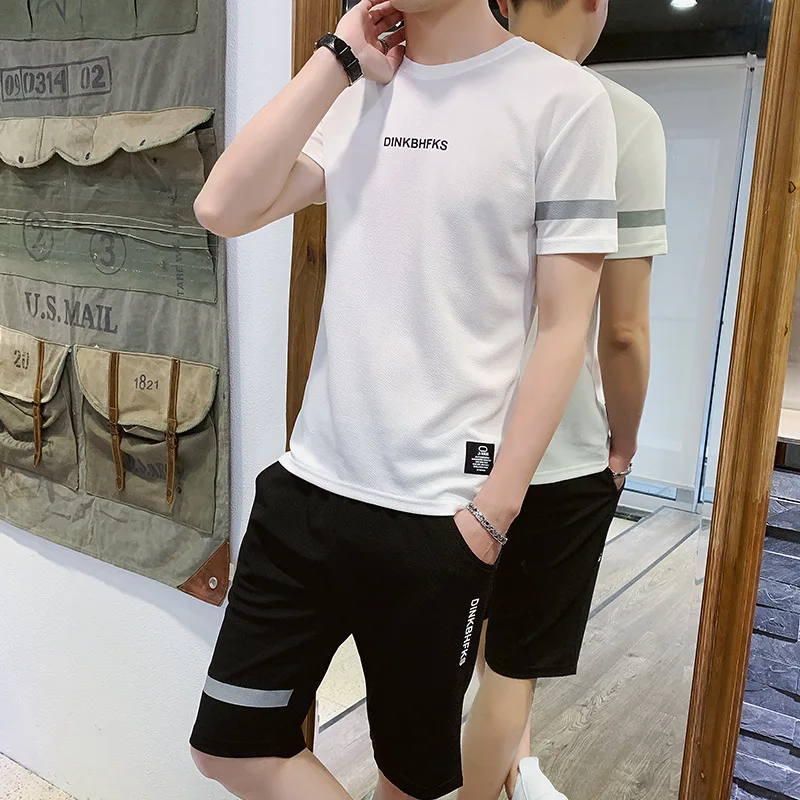 

Summer Men's Short-Sleeved T-Shirt Suits, Young And Handsome, A Set Of Casual Suits With Clothes, Tide Brand Loose Tide