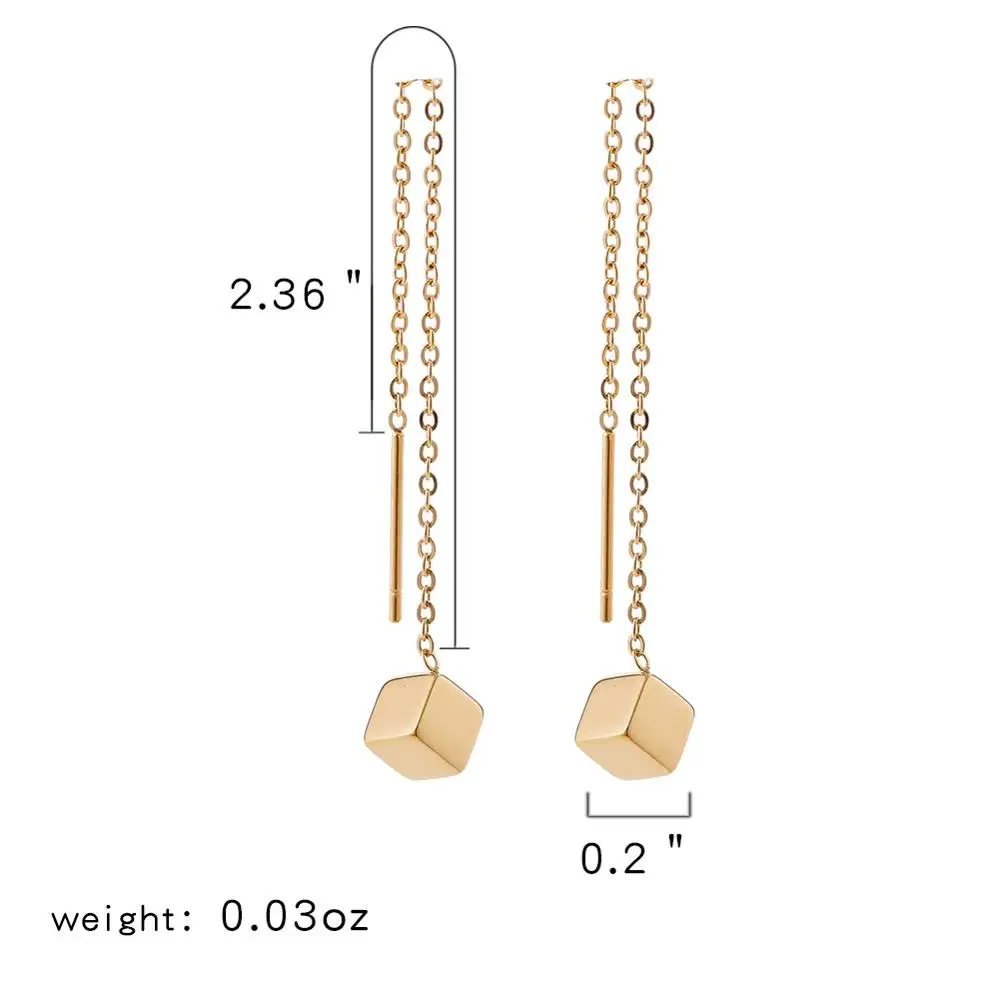 

lureme Simple Stainless Steel Long Tassel Square Dangle Earrings Thread Chain Earrings (er006277)