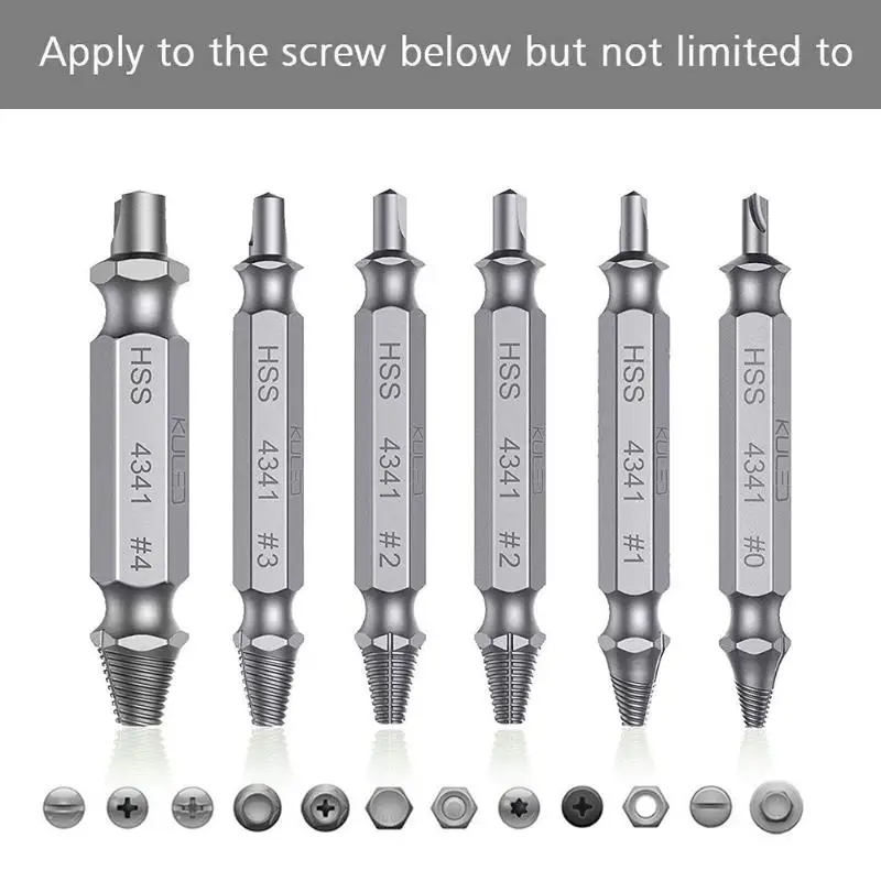 

6Pcs Broken Screws Bolt Extractor Drill Bits 6Pcs for Damaged Broken Easy to Remove Stripped Screws Convenient Gadget